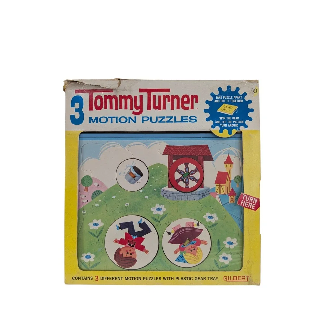 Vintage 1965 Tommy Turner 3 Motion Puzzles Gilbert Nursery Rhymes Set No 1